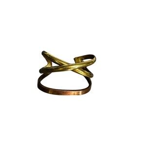 VTG Handmade Brass Copper Cuff Bracelet Modernist Abstract Mixed Metal Artisan